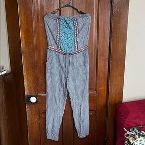 Aeropostale Strapless Patterned Blue & Teal Romper Jumpsuit